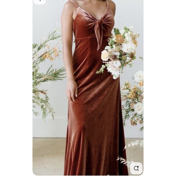 Revelry Drew Velvet Maxi Gown Dress Sz 4 Tie Front Bridesmaid Terracota Brown - Picture 1 of 9